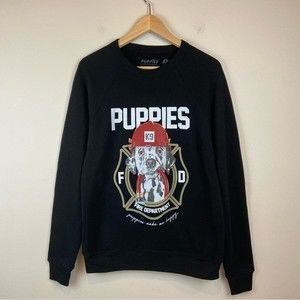 Puppies Make Me Happy Black Long Sleeve Sweater Size Small